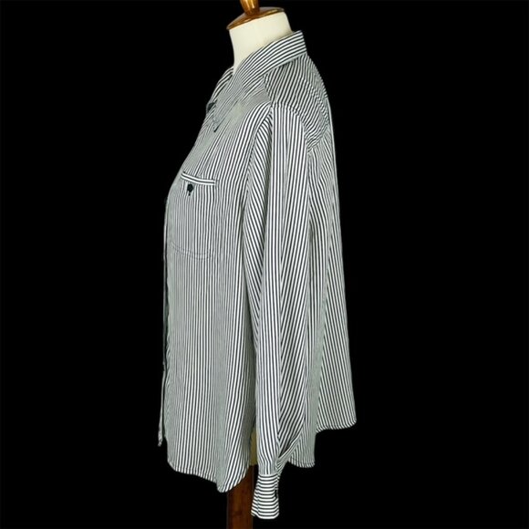 Vtg T.R. Bentley Striped Top Sz M Silky Olive Green Minimalist Office Neutral - Picture 5 of 6